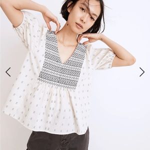 Madewell Embroidered Yoke Top in Clipdot